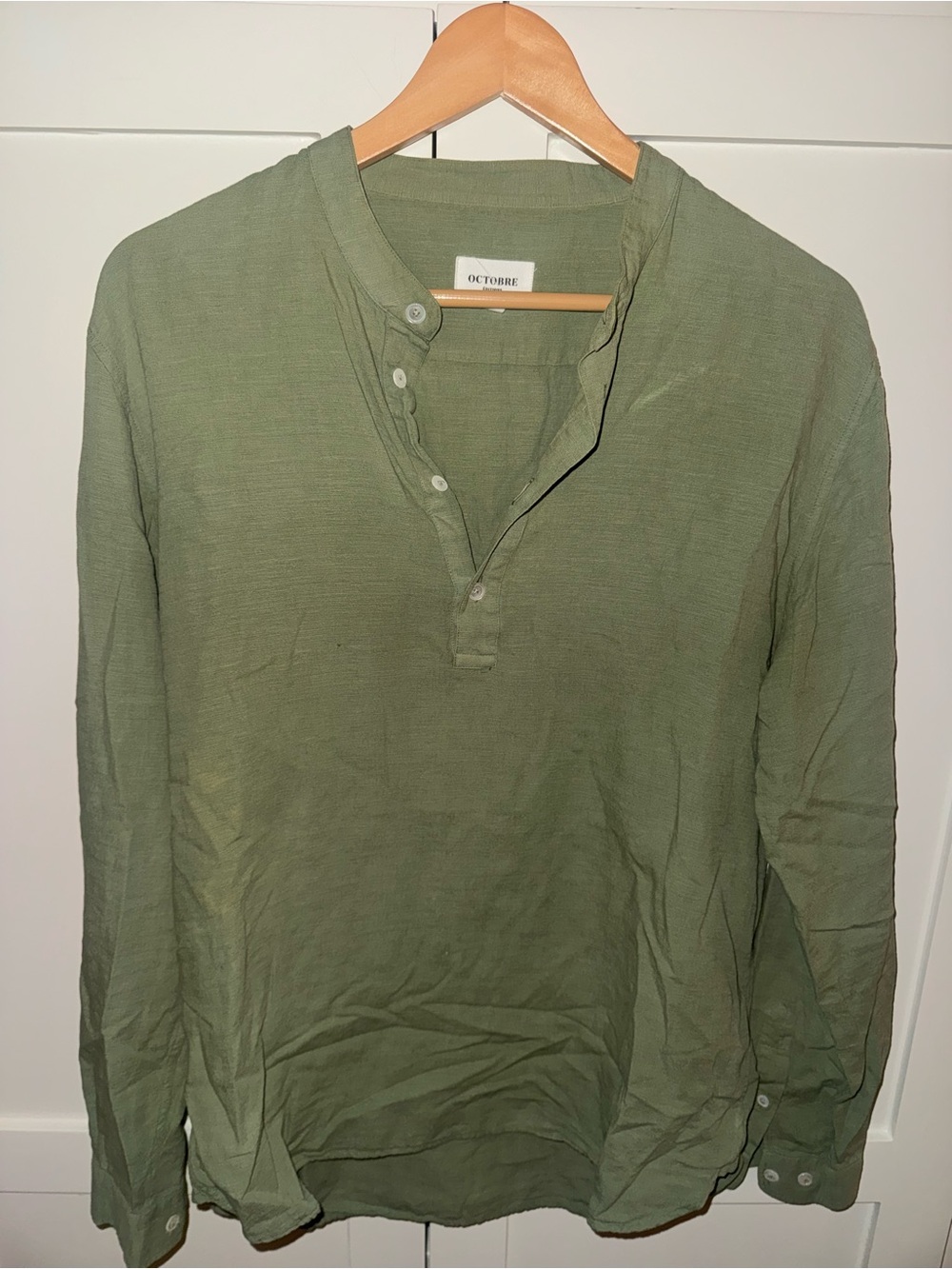 Sezane Men's Olive Green Casual Button-Down Shirt